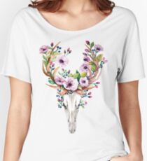 Boho watercolour skull with purple flower crown Women's Relaxed Fit T-Shirt