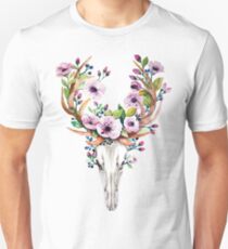 Boho watercolour skull with purple flower crown Unisex T-Shirt