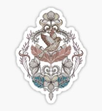 Woodland Birds - hand drawn vintage illustration pattern in neutral colors Sticker