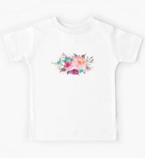 Camiseta para niños Bouquet Acuarela Floral Turquesa Rosa