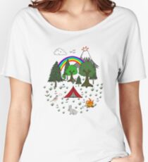 Cartoon Camping Scene Women's Relaxed Fit T-Shirt