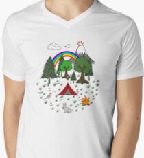 Cartoon Camping Scene Men's V-Neck T-Shirt