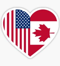 USA Canada Flag Friends Love Heart Sticker