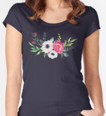 Anemonen-Pfingstrose-Aquarell-Blumenstrauß Tailliertes Rundhals-Shirt