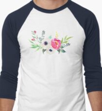 Anemone Peony Watercolor Bouquet Men's Baseball ¾ T-Shirt