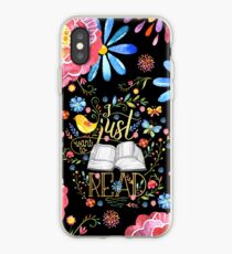 I Just Want To Read - Black Floral iPhone Case