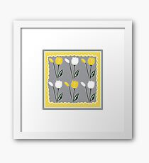 Tulips Pattern in Yellow, White, and Grey Framed Print