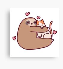 Sloth Loves Cat Canvas Print