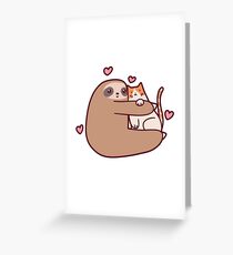 Sloth Loves Cat Greeting Card