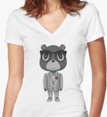 Kanyewest B&W heartbreak bear Women's Fitted V-Neck T-Shirt