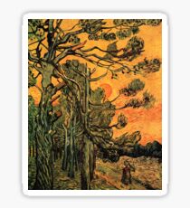 'Pine Trees Against A Red Sky with a Setting Sun' by Vincent Van Gogh (Reproduction) Sticker