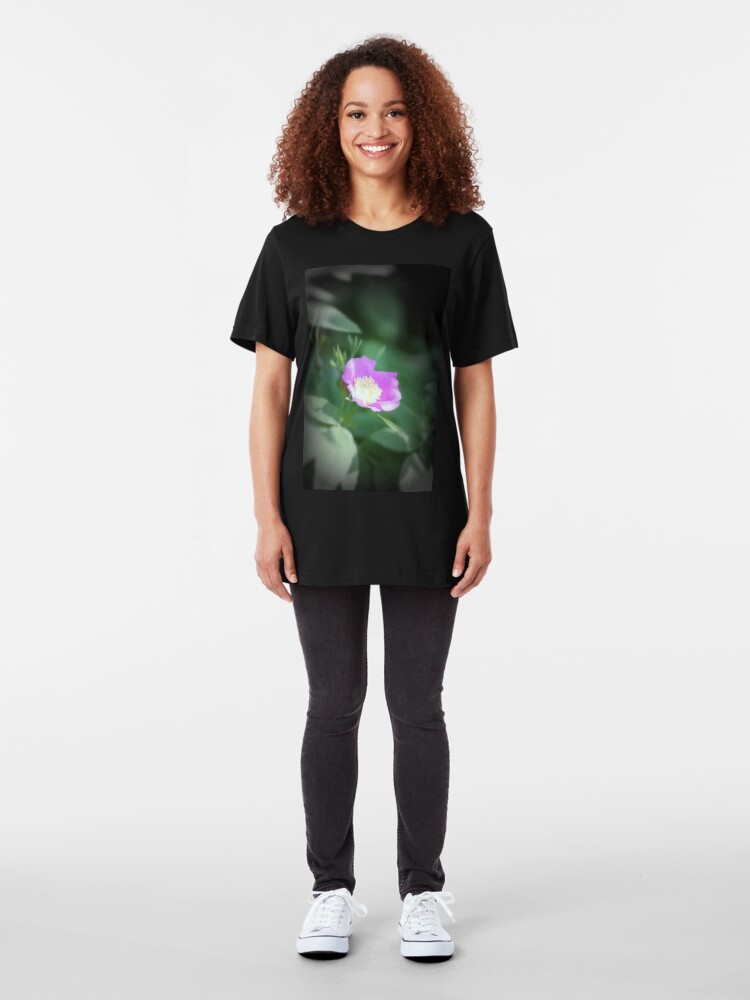Alternate view of Old fashioned pink rose, near Trojan pond, Oregon Slim Fit T-Shirt