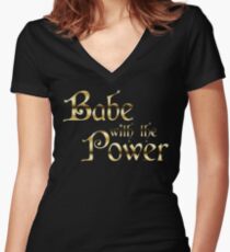 Labyrinth Babe With The Power (black bg) Women's Fitted V-Neck T-Shirt