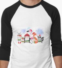 Silly Cartoon Animals Christmas Holiday Men's Baseball ¾ T-Shirt