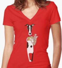 Funny Cartoon Pets Dog Women's Fitted V-Neck T-Shirt