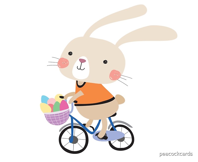 "Holidays Easter Bunny on Bicycle With Eggs" by peacockcards Redbubble