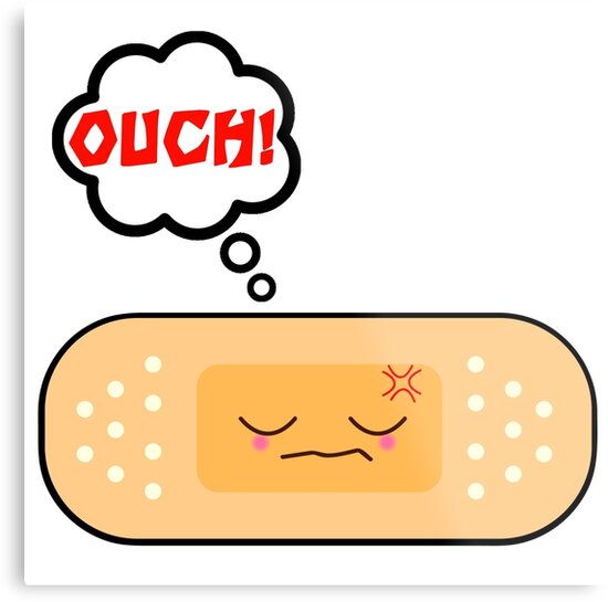 "Cute Ouch Kawaii Bandage Cartoon Character" Metal Print by