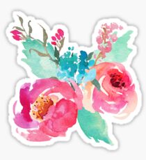 Watercolor Colorful Pink Coral Turquoise Flowers Sticker