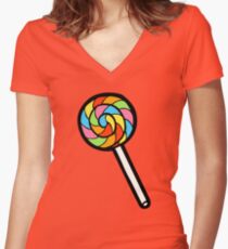 Rainbow Lollipop Pattern Women's Fitted V-Neck T-Shirt
