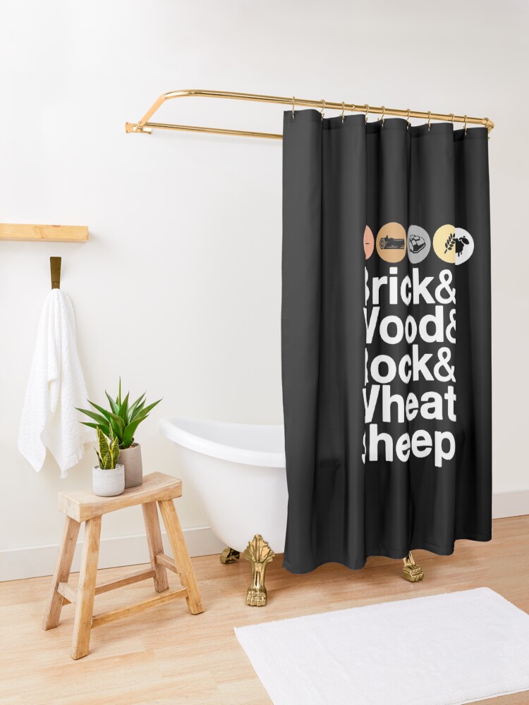 Alternate view of Helvetica Settlers of Catan: Brick, Wood, Rock, Wheat, Sheep | Board Game Geek Ampersand Design Shower Curtain