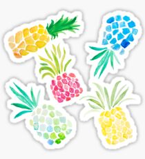 Colorful Watercolor Pineapples on Black Sticker