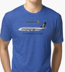 Camiseta de tejido mixto Illustration of Singapore Airlines Airbus A380 - Blue Version