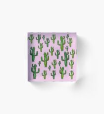 Pink Cactus Print Acrylic Block