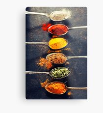 Colorful spices in metal spoons Metal Print