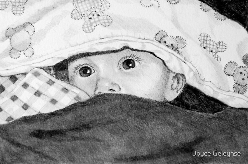 "Baby Peeking Out From Blankets Pencil Drawing" by Joyce Geleynse