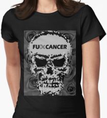 Fuck Cancer // Pixel Skull // Flowers Women's Fitted T-Shirt