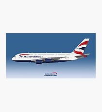 Illustration of British Airways Airbus A380 - Blue Version Photographic Print