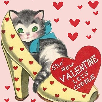 Red Heart Kitten Vintage Valentine’s Day Card | Poster