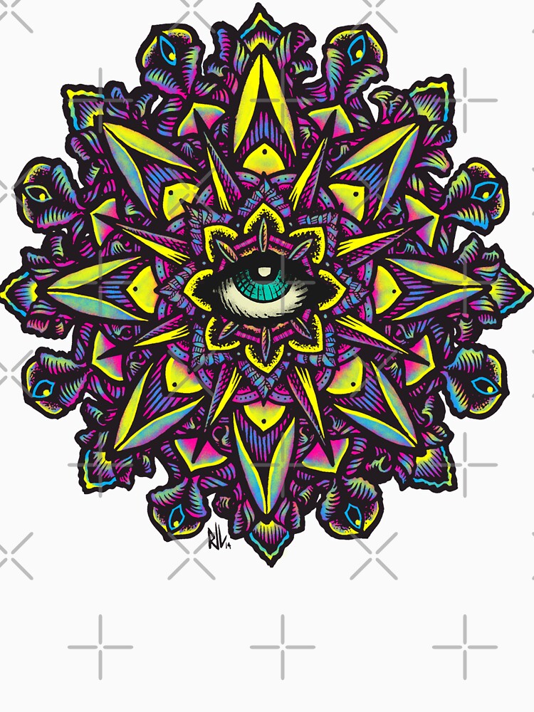 Dharma Wheel Neon Mandala by RobertoJL
