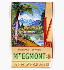 Mt. Egmont New Zealand Vintage Travel Poster Poster