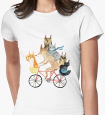 Dog and cats cycling Women's Fitted T-Shirt