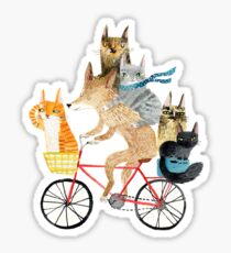 Pegatina Perro y gatos en bicicleta