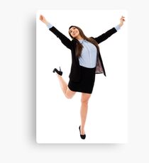 Successful businesswoman with arms raised Canvas Print