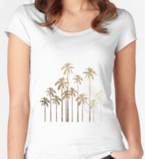 Glamorous Gold Tropical Palm Trees on White Women's Fitted Scoop T-Shirt