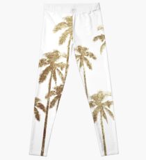 Glamorous Gold Tropical Palm Trees on White Leggings