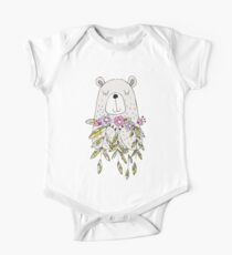 Cartoon Animals Cute Bear With Flowers One Piece - Short Sleeve