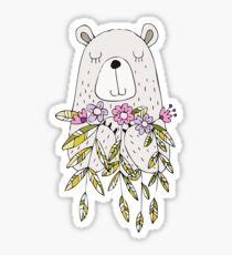 Pegatina Animales de dibujos animados Oso lindo con flores