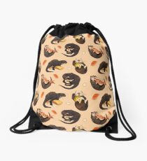 Tiny otters and their sushi Drawstring Bag