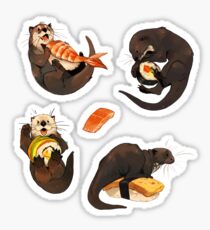 Tiny otters and their sushi Sticker