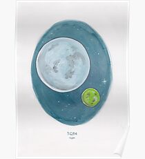 Haruki Murakami's 1Q84 // Novel Illustration of Two Moons in a Night Sky in Pencil & Watercolour Poster
