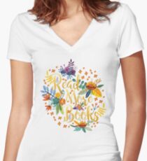 Read More Books - Floral Gold Women's Fitted V-Neck T-Shirt