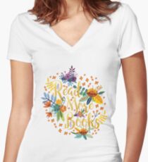Read More Books - Floral Gold - Black Women's Fitted V-Neck T-Shirt