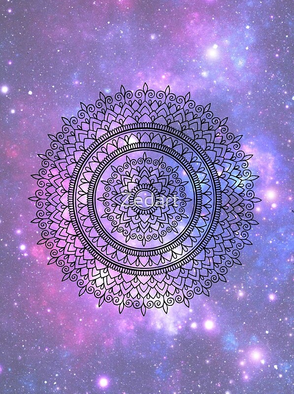 "Hand Drawn Mandala On Pretty Purple Galaxy Star 