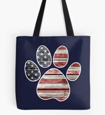 Dog Paw Print, American Flag Tote Bag