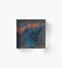 Sleepy Goodnight Potato - Orange and Blue on Tuatara Grey Acrylic Block