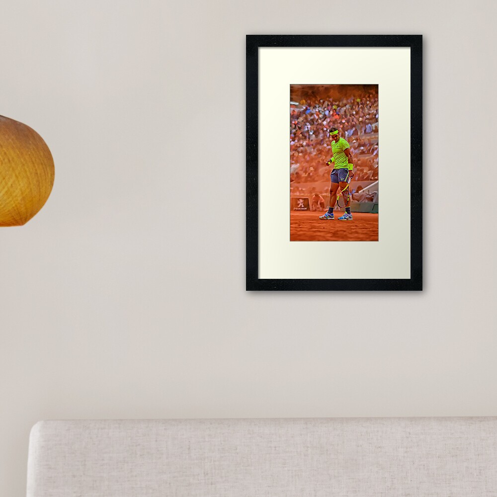 Rafa Nadal. Windy day at RG 2019. Digital Artwork print poster. Tennis fan art gift. Framed Print